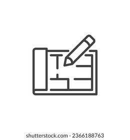 Blueprint and pencil line icon. linear style sign for mobile concept and web design. Blueprint house plan outline vector icon. Symbol, logo illustration. Vector graphics