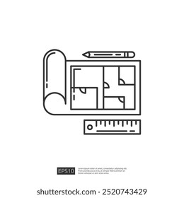 Planta com Lápis e Régua para Construção ou Arquitetura