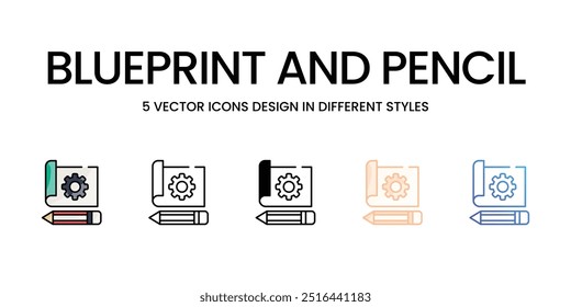 Blueprint and Pencil vector icons set ready to use vector illustration