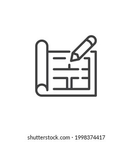 Blueprint plan line icon. linear style sign for mobile concept and web design. Home floor plan outline vector icon. Symbol, logo illustration. Vector graphics