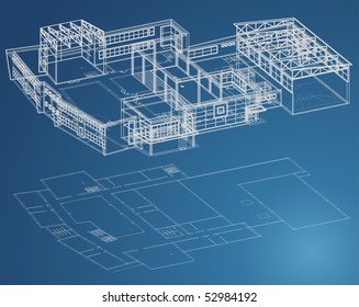 Blueprint Plan Of School Building In Third View And Basic