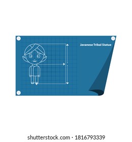 Blueprint Plan for traditional Javanese sculpture. Blueprint vector illustration