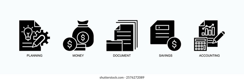 Blueprint To Prosperity Icon Set Isolated Vector With Icon Of Planning, Money, Document, Savings, Accounting In Glyph Style