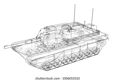Blueprint of realistic tank. Vector EPS10 format, rendering of 3d
