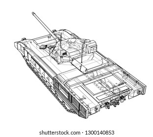 Blueprint of realistic tank. Vector EPS10 format, rendering of 3d