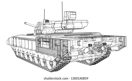 Blueprint of realistic tank. Vector EPS10 format, rendering of 3d