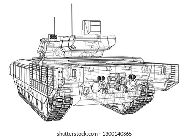 Blueprint of realistic tank. Vector EPS10 format, rendering of 3d