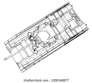 Blueprint of realistic tank. Vector EPS10 format, rendering of 3d