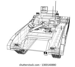 Blueprint of realistic tank. Vector EPS10 format, rendering of 3d