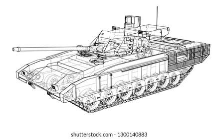 Blueprint of realistic tank. Vector EPS10 format, rendering of 3d