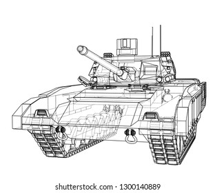 Blueprint of realistic tank. Vector EPS10 format, rendering of 3d