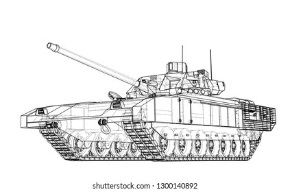 Blueprint of realistic tank. Vector EPS10 format, rendering of 3d
