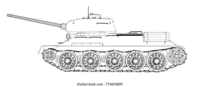 Blueprint of realistic tank. Vector EPS10 format, rendering of 3d