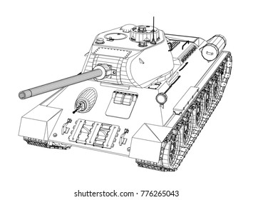 Blueprint of realistic tank. Vector EPS10 format, rendering of 3d