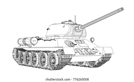 Blueprint of realistic tank. Vector EPS10 format, rendering of 3d