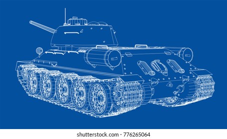 Blueprint of realistic tank. Vector EPS10 format, rendering of 3d