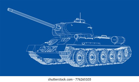 Blueprint of realistic tank. Vector EPS10 format, rendering of 3d
