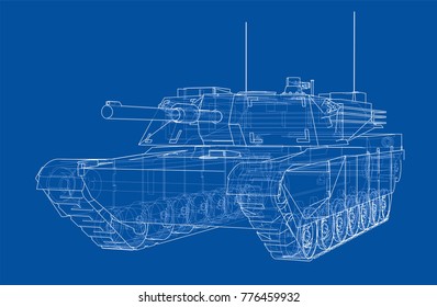 Blueprint of realistic tank. Vector EPS10 format, rendering of 3d