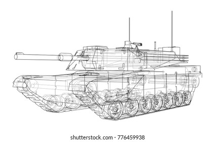 Blueprint of realistic tank. Vector EPS10 format, rendering of 3d