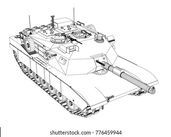 Blueprint of realistic tank. Vector EPS10 format, rendering of 3d