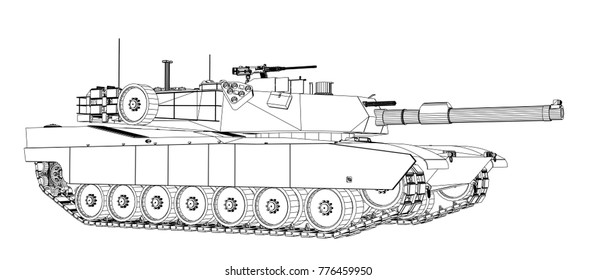 Blueprint of realistic tank. Vector EPS10 format, rendering of 3d