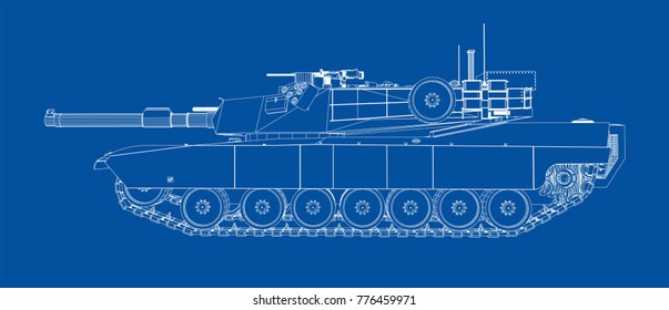 Blueprint of realistic tank. Vector EPS10 format, rendering of 3d