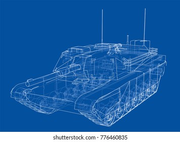 Blueprint of realistic tank. Vector EPS10 format, rendering of 3d