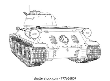 Blueprint of realistic tank. Vector EPS10 format, rendering of 3d