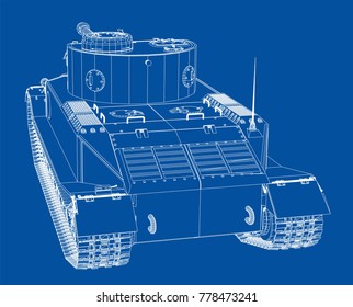 Blueprint of realistic tank. Vector EPS10 format, rendering of 3d