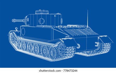 Blueprint of realistic tank. Vector EPS10 format, rendering of 3d