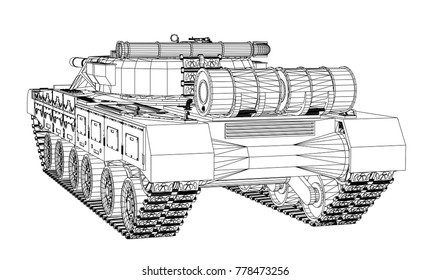 Blueprint of realistic tank. Vector EPS10 format, rendering of 3d
