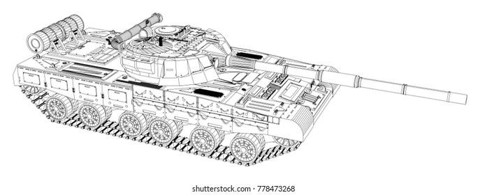 Blueprint of realistic tank. Vector EPS10 format, rendering of 3d