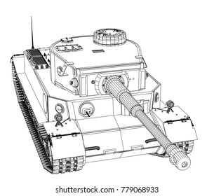Blueprint of realistic tank. Vector EPS10 format, rendering of 3d