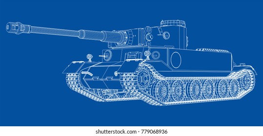 Blueprint of realistic tank. Vector EPS10 format, rendering of 3d