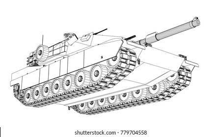 Blueprint of realistic tank. Vector EPS10 format, rendering of 3d