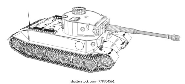 Blueprint of realistic tank. Vector EPS10 format, rendering of 3d