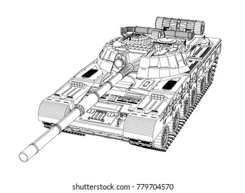 Blueprint of realistic tank. Vector EPS10 format, rendering of 3d