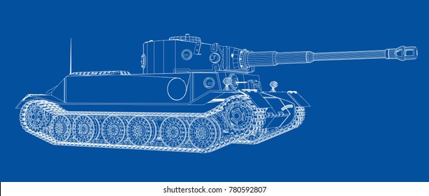 Blueprint of realistic tank. Vector EPS10 format, rendering of 3d