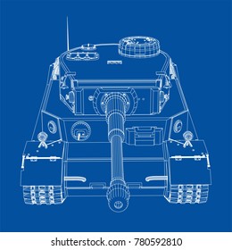 Blueprint of realistic tank. Vector EPS10 format, rendering of 3d