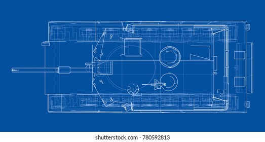 Blueprint of realistic tank. Vector EPS10 format, rendering of 3d