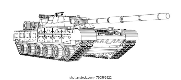 Blueprint of realistic tank. Vector EPS10 format, rendering of 3d