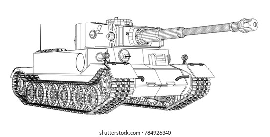 Blueprint of realistic tank. Vector EPS10 format, rendering of 3d