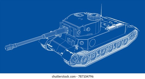Blueprint of realistic tank. Vector EPS10 format, rendering of 3d