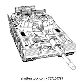 Blueprint of realistic tank. Vector EPS10 format, rendering of 3d
