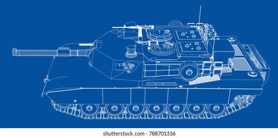Blueprint of realistic tank. Vector EPS10 format, rendering of 3d