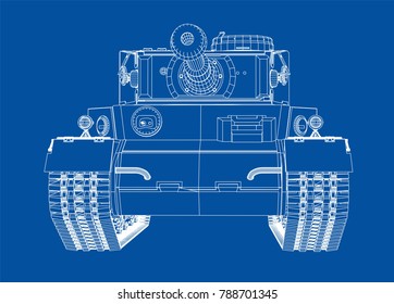 Blueprint of realistic tank. Vector EPS10 format, rendering of 3d