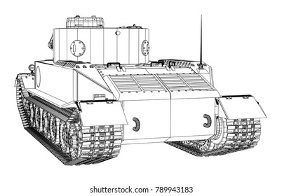 Blueprint of realistic tank. Vector EPS10 format, rendering of 3d