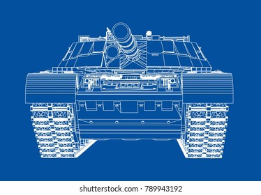 Blueprint of realistic tank. Vector EPS10 format, rendering of 3d