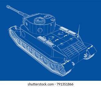 Blueprint of realistic tank. Vector EPS10 format, rendering of 3d