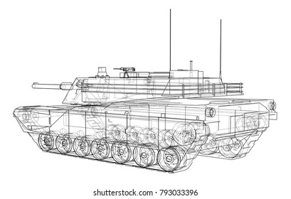 Blueprint of realistic tank. Vector EPS10 format, rendering of 3d
